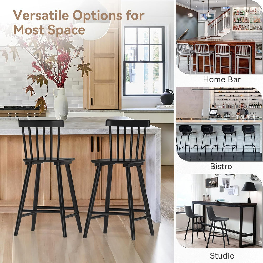 LUE BONA Windsor Wooden Bar Stools Set of 3 for Kitchen Island, Farmhouse 24 ...