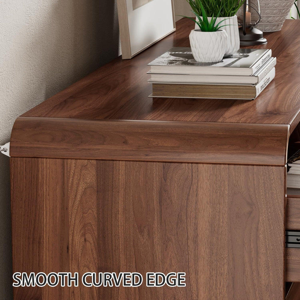 Ieejdn 47.2" Dresser with 6 Drawer, Wide Dresser with Recessed Glass Dis...