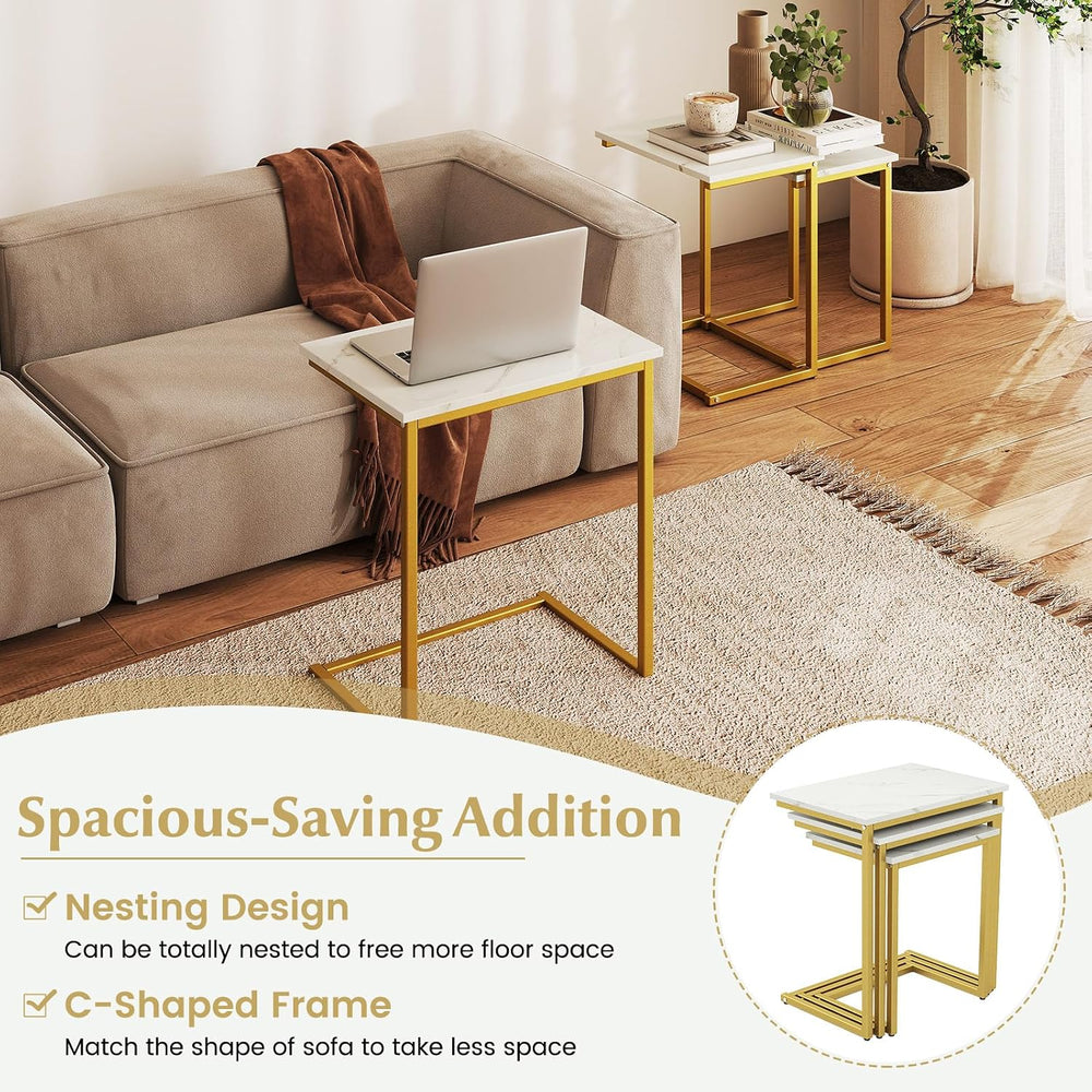 GIANTEX Nesting Coffee Table Set of 3, Stackable Square End Table, White | Fa...