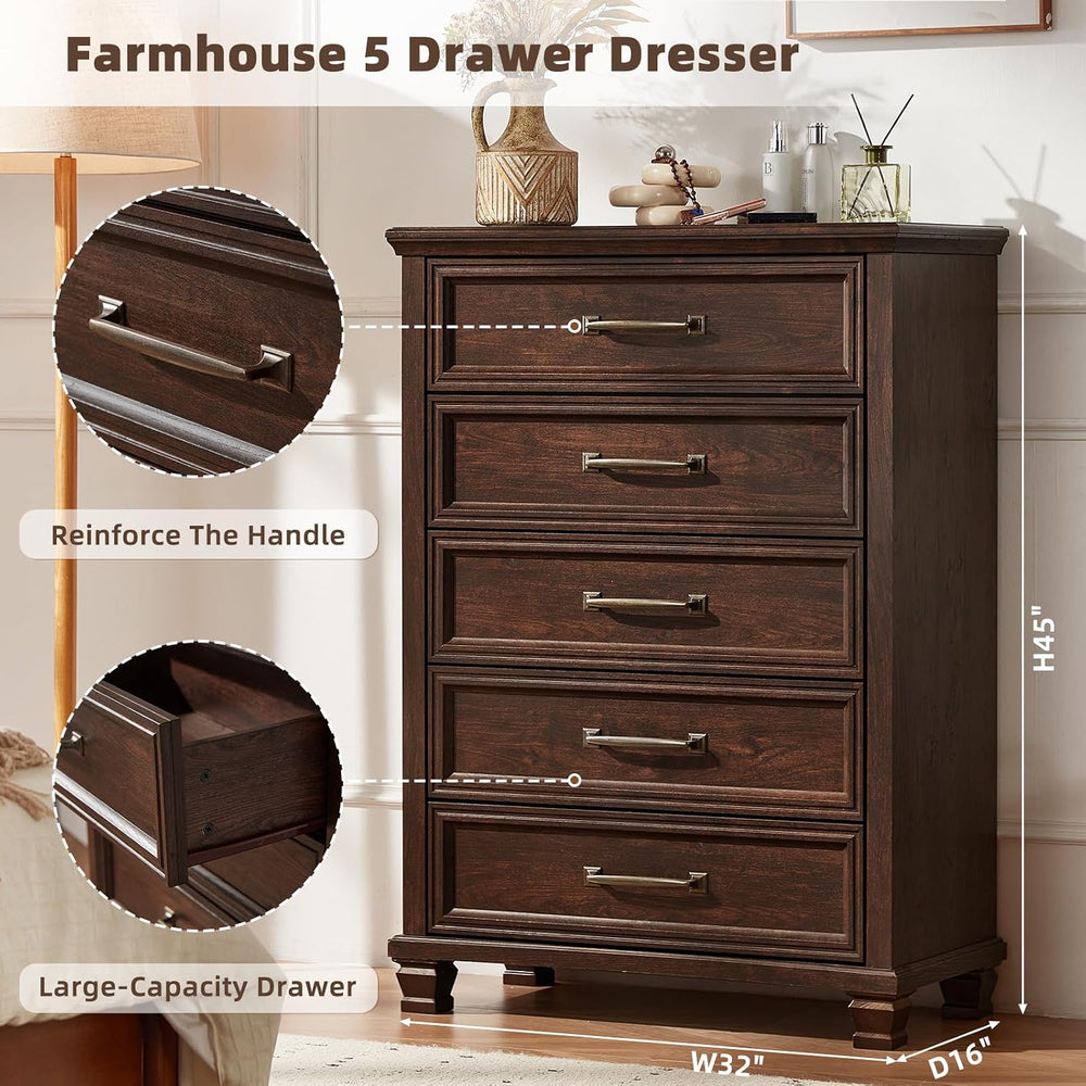 Farmhouse Dresser and Nightstand Sets 3 Piece, Walnut
