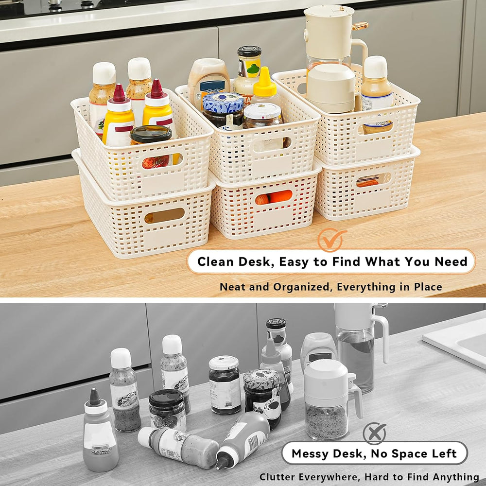 10 Pack Small Plastic Storage Bins with Lids, Stackable Plastic Storage Baske...