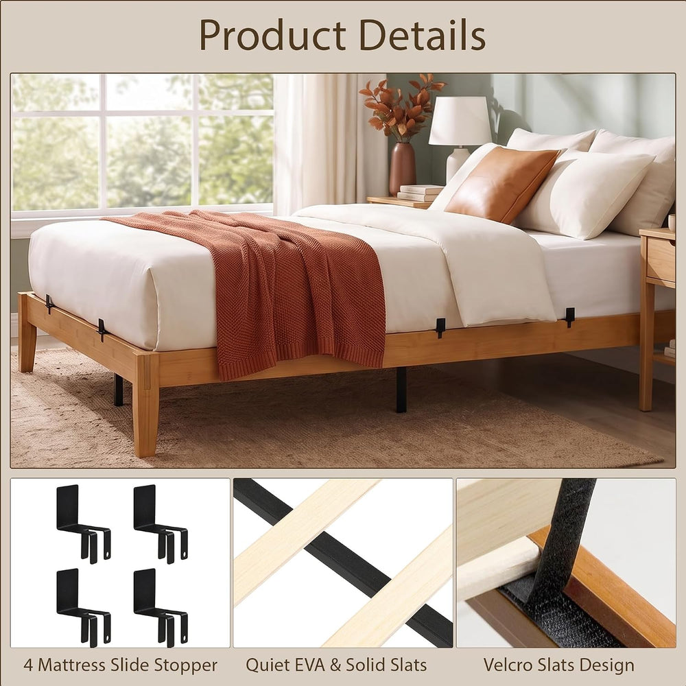 Yechen Bamboo Japanese Joinery Bed Frame, Queen Size Platform Bed Frame