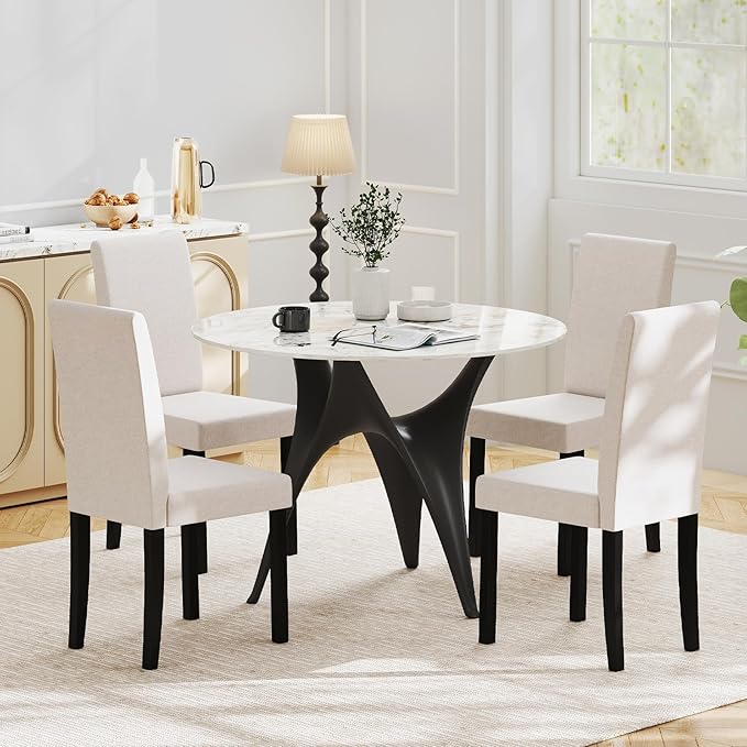 Giantex Upholstered Dining Chair Set of 2, Mid Century Modern Fabric Kitchen ...