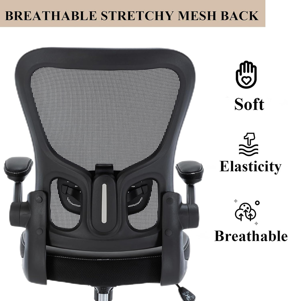 Office Chair, Mesh Ergonomic Desk Computer Chair with PU Leather Flip-up Armr...