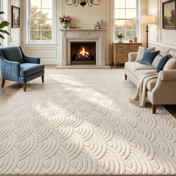 SHACOS Soft Fluffy Arch Waves Pattern High-Low Textured Area Rug 8'x10'
