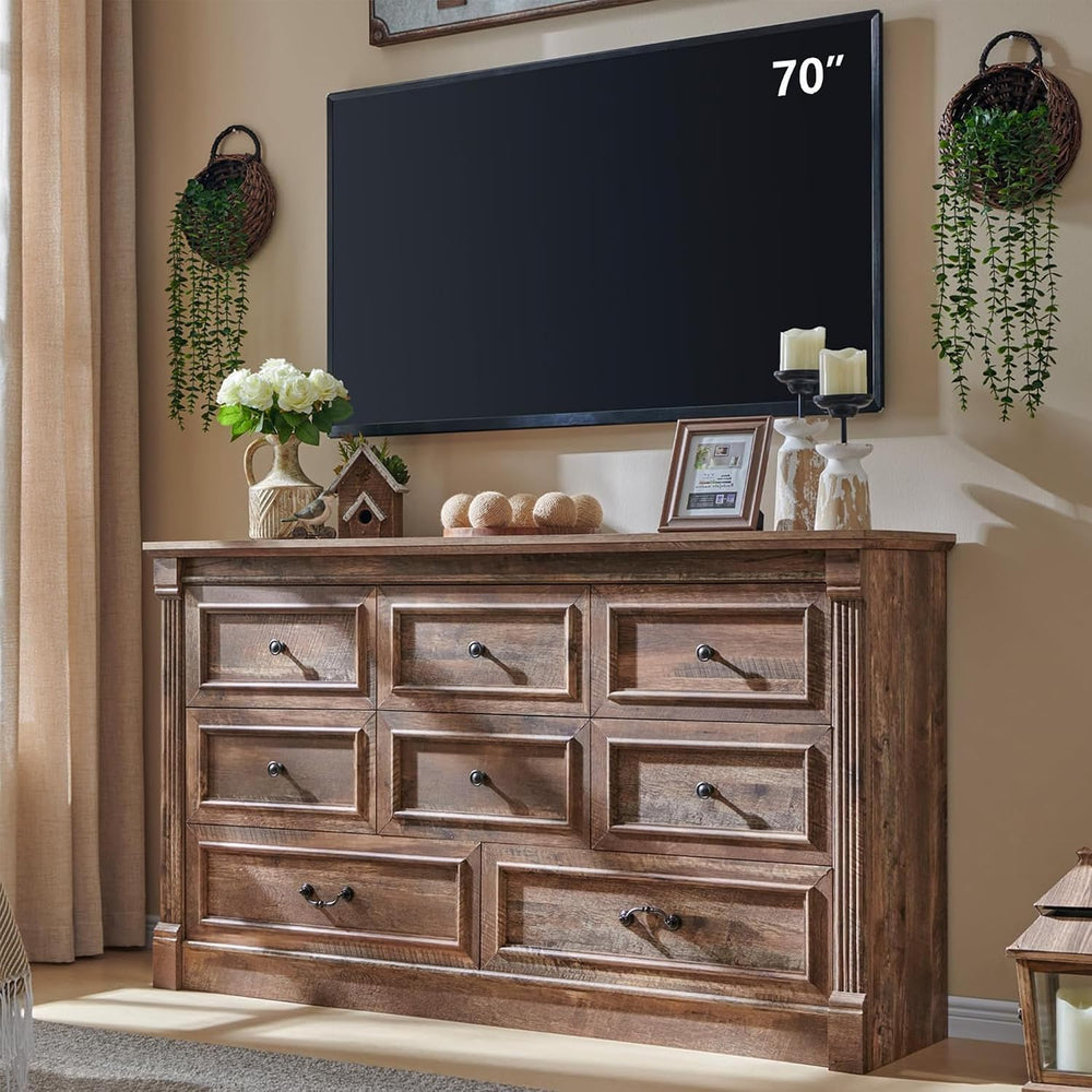Aitjunz Farmhouse 61" Wide 8 Drawers Dresser for Bedroom, Light Brown