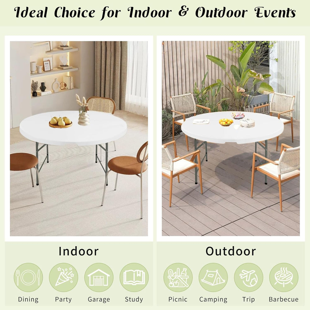Fivenl 5 FT Round Folding Tables White Foldable Table, Fold-in-Half with Carr...