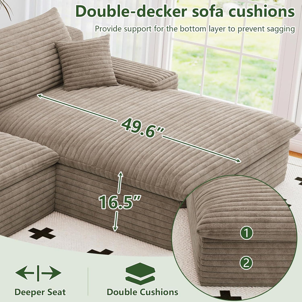 107" Cloud Couch Modular Sectional Sofa for Living Room, U-Shape Boneles...