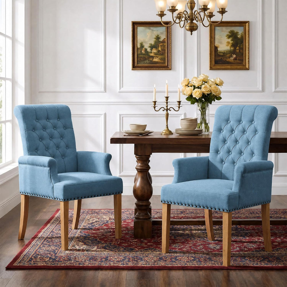 Dining Chair with Arms, Upholstered High Back Dining Room Chairs, Blue