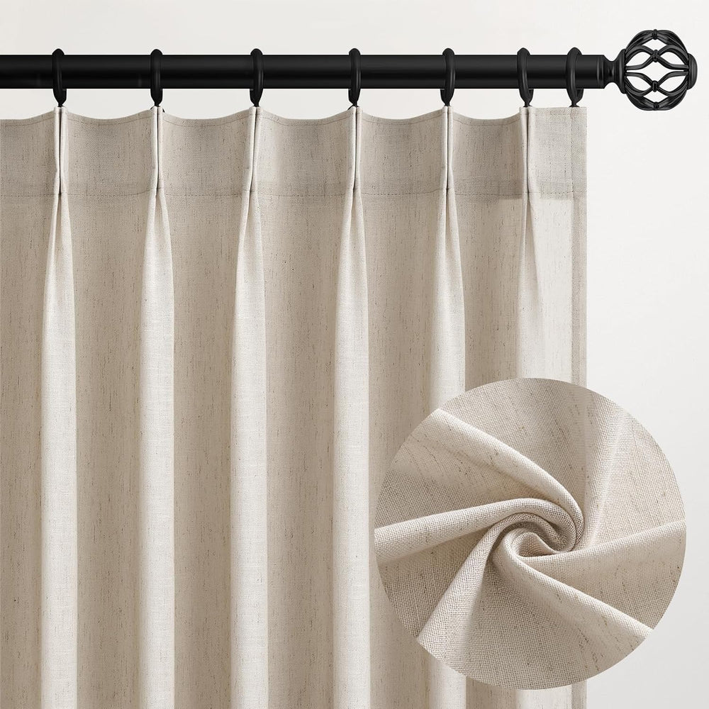 96 Inches Long Pleated Sheer Curtains,Oatmeal Linen Blended Light Filtering W...