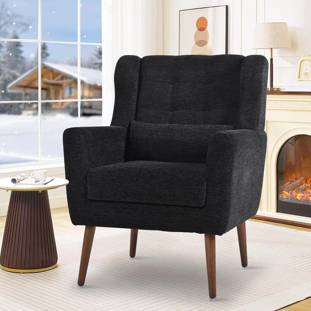 cinkehome Accent Arm Chairs for Living Room, Black Chenille Upholstered Morde...