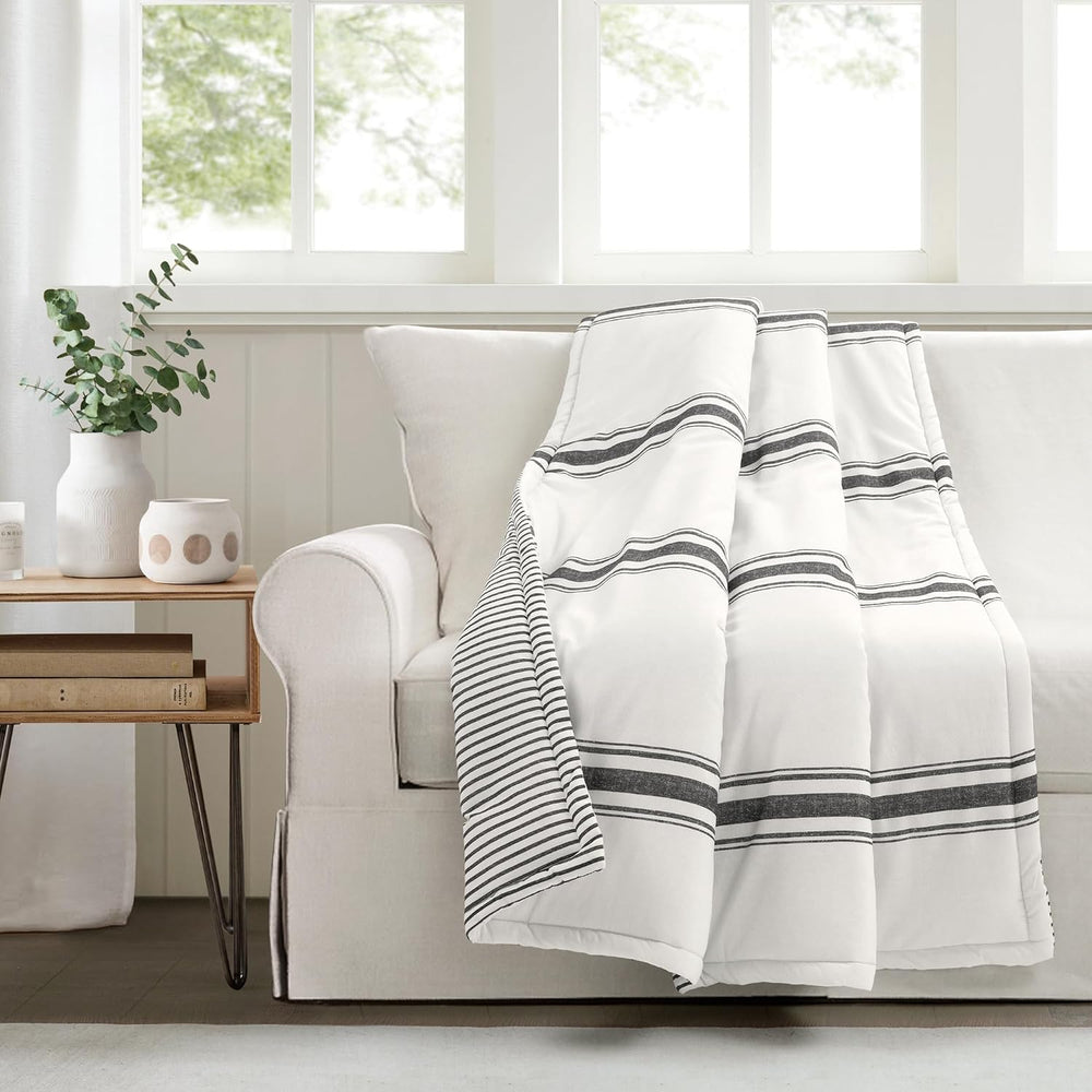 Lush Decor Farmhouse Stripe Reversible Throw, Single, 50" W x 60" L...