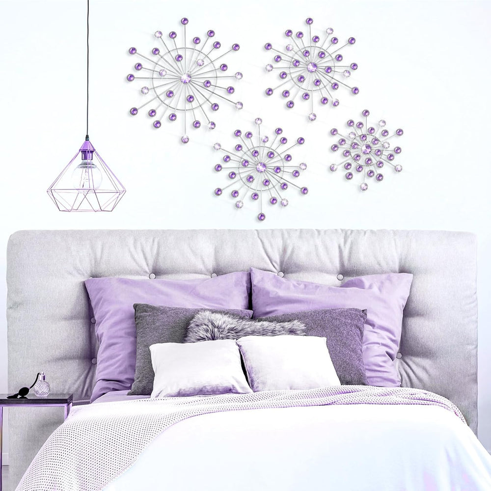 Blulu 4 Pcs Purple Wall Art Metal Starburst Decor Lavender Wall Decor