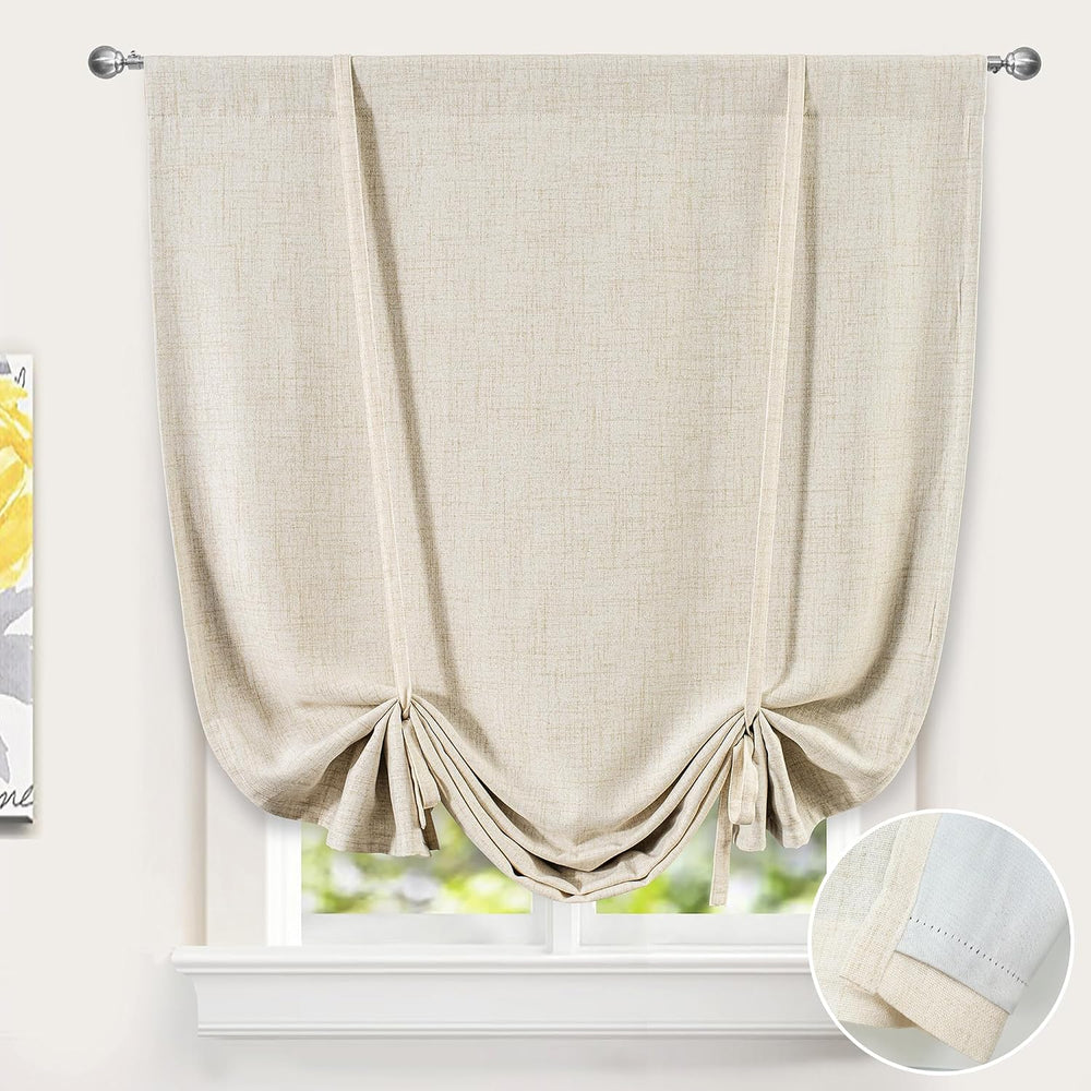 DriftAway Double Layer Linen Blackout Tie Up Curtains Thermal Insulated Fully...