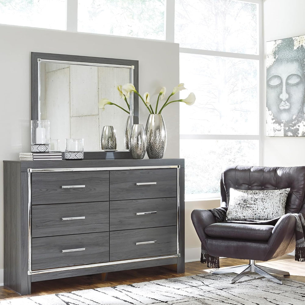 Signature Design by Ashley 6 Drawer Double Dresser with Mirror, Gray