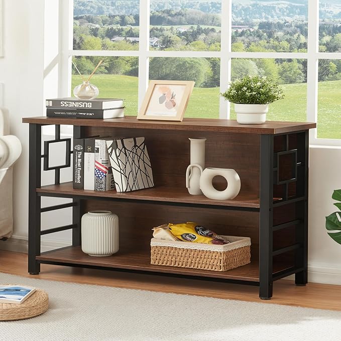 HOMISSUE Book Shelf, 3 Tier Long Bookshelf with Storage, Engineered Wood and ...