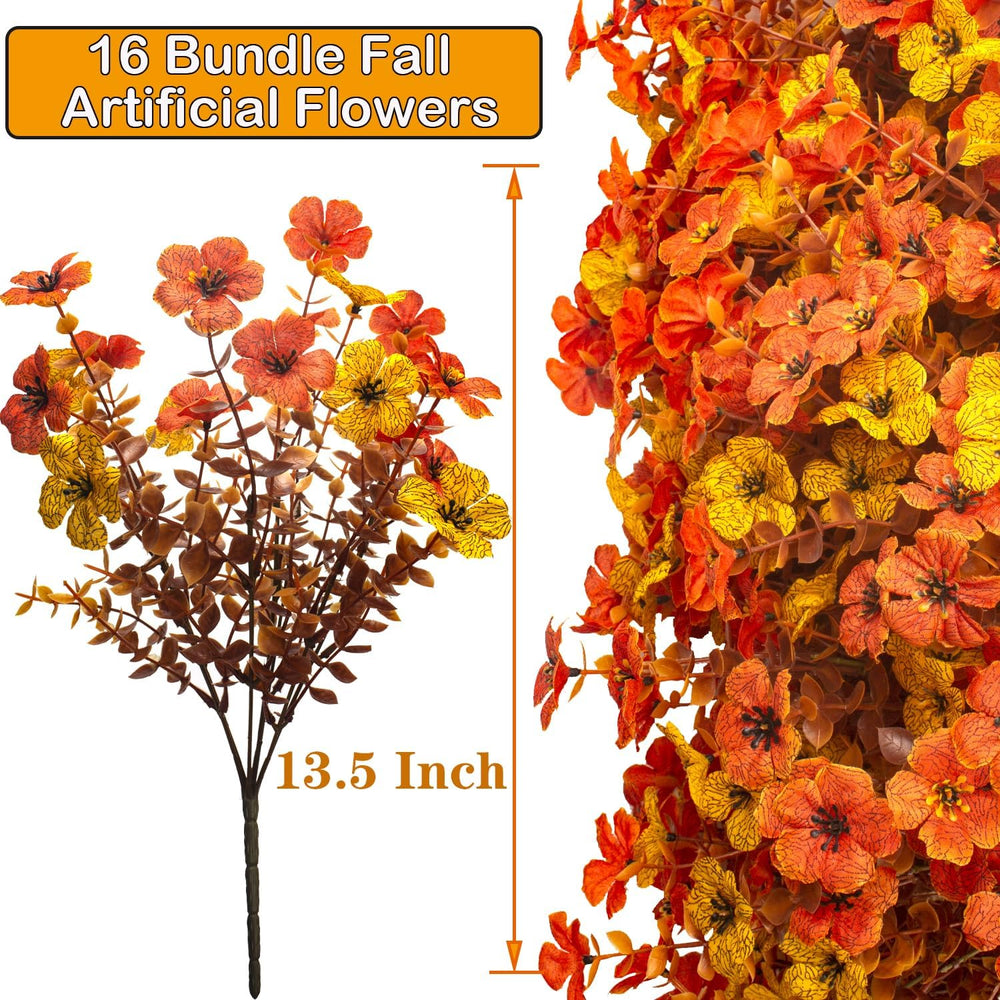 16 Bundles UV Resistant Artificial Fall Flowers Faux Mums for Outdoors