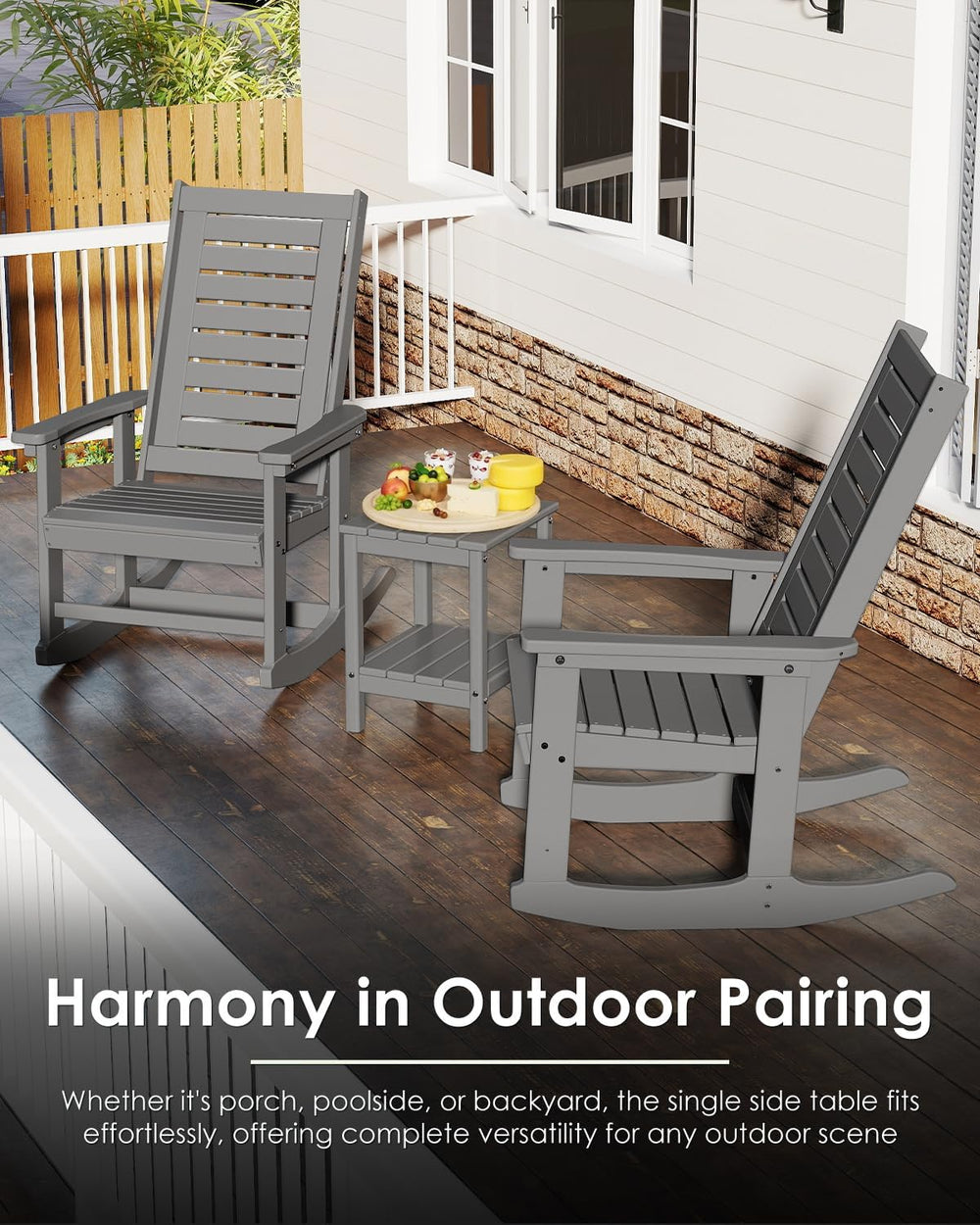 GREENVINES Outdoor Side Table, HDPE 2-Tier Adirondack Tables, Gray