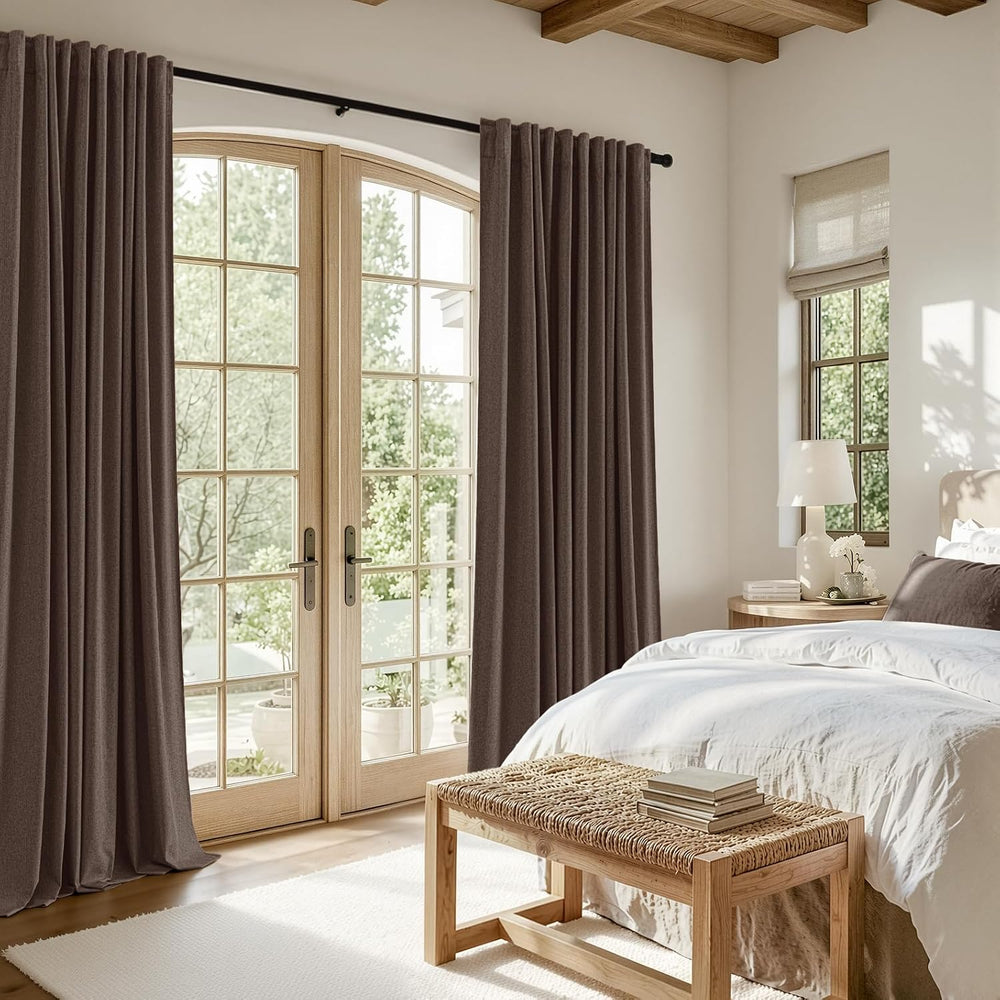 MIULEE 100% Blackout Linen Curtains for Bedroom 40W x 84L Drak Brown