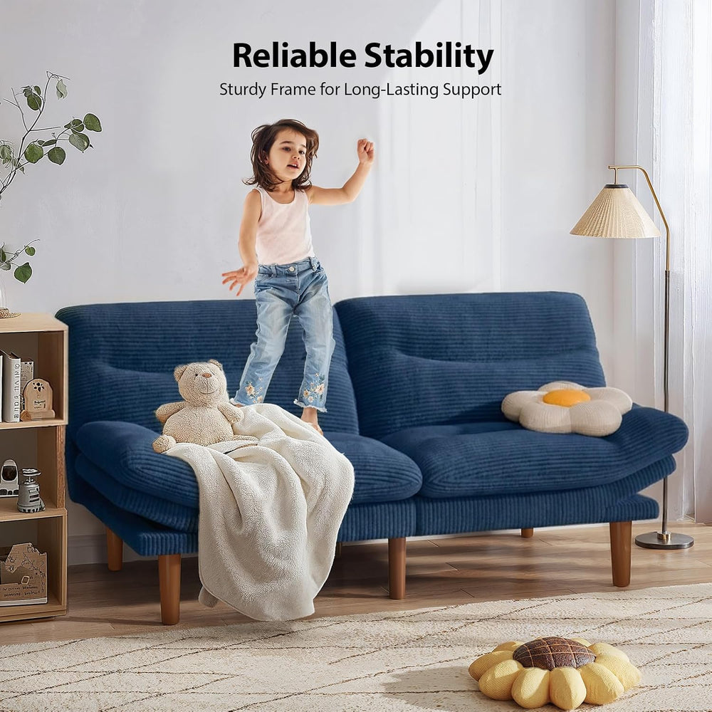 Pipishell Convertible Futon Sofa Bed, Corduroy, 66 inch, Dark Blue