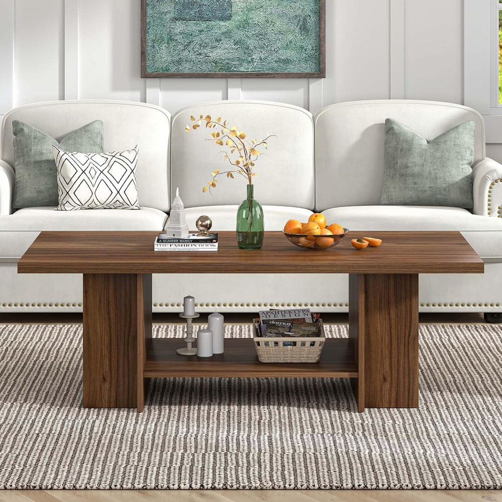 Coffee Table, Modern Wood Living Room Table with Storage Bottom Shelf & S...