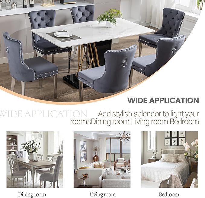 KCC Velvet Dining Chairs Set of 2, Upholstered High-end Tufted Dining Room Ch...