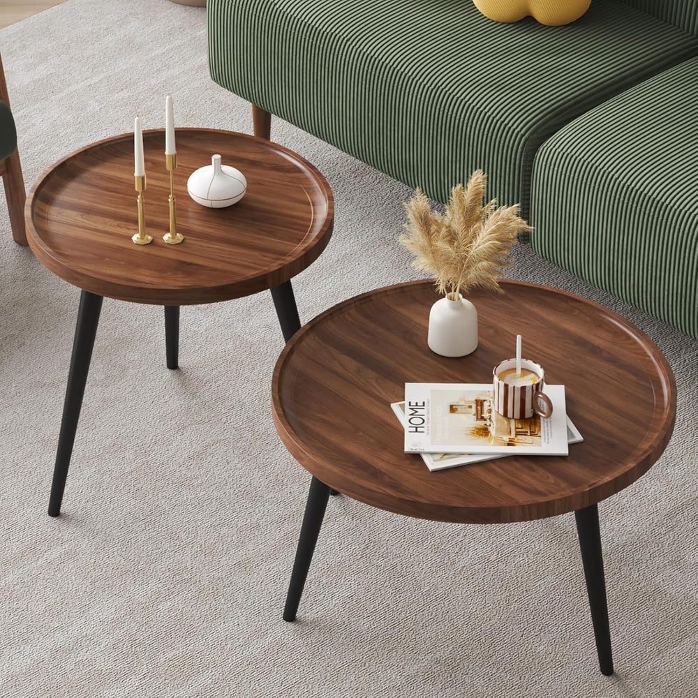 2 Pcs Mid Century Modern Coffee Table Round for Living Room,Easy Assembly Nes...