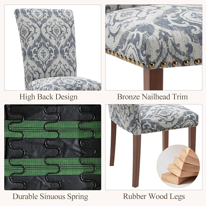 Stylish Dining Chairs Set of 4, Upholstered Parsons Dining Room Chair with Na...