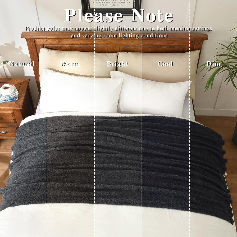 Knitted Dark Grey Black Throw Twin Size Blanket Polyester Soft Fleece Blanket...