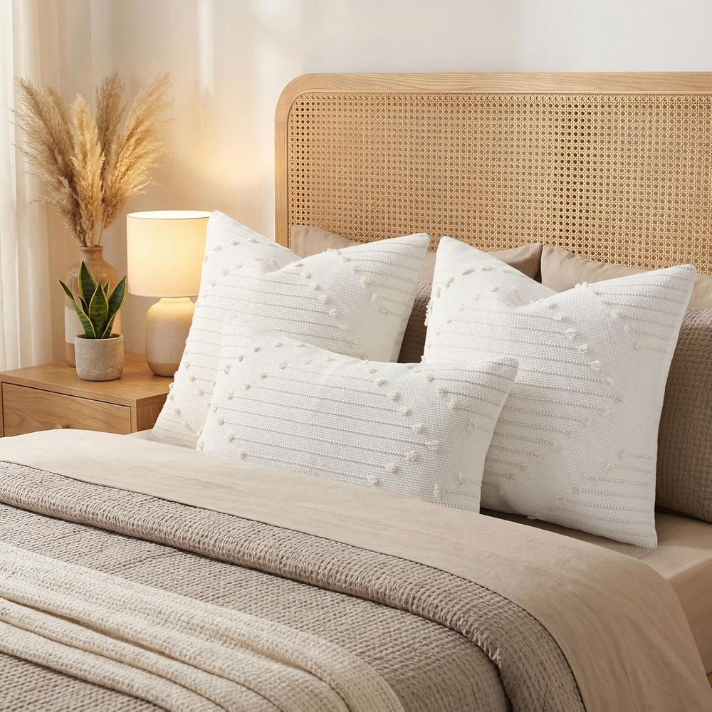 Mecatny Boho Outdoor Throw Pillow Covers 20x20 Set of 2 Beige & Cream White