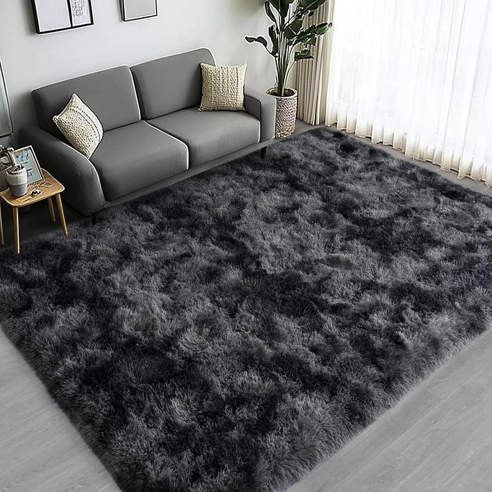 Large Area Rugs for Living Room Bedroom 8x10 Black Grey Shag Rugs