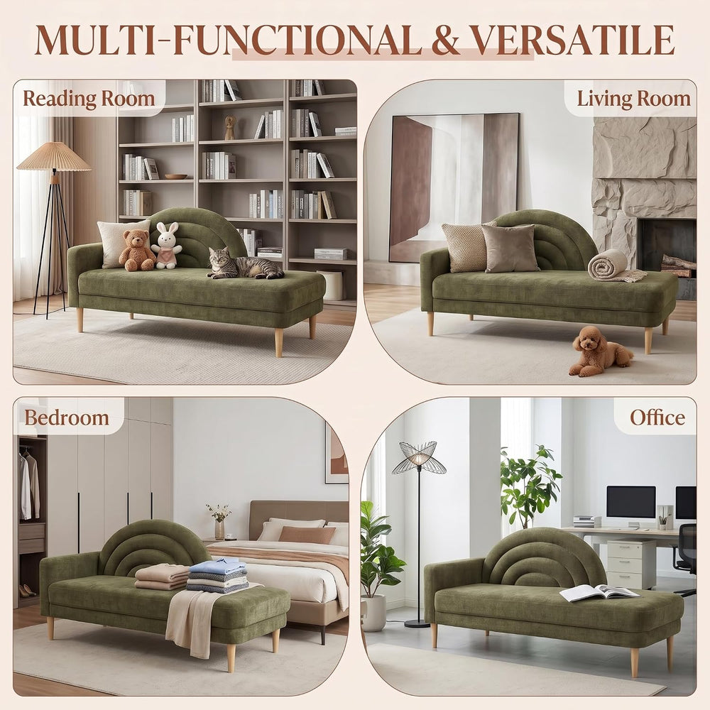 62.2" Linen Chaise Lounge Chair Indoor with Right Armres, Olive Green