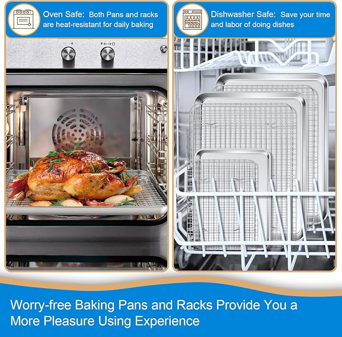 P&P CHEF 17.5 + 16 + 10.4 Inch Baking Sheet and Rack Set, Stainless Steel