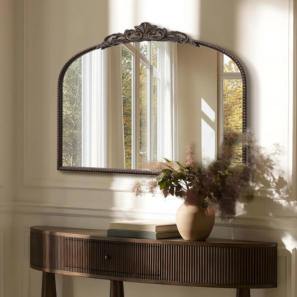 Micasso Vintage Bronze Arched Mirror: 32"x24" Baroque Antique Vanit...