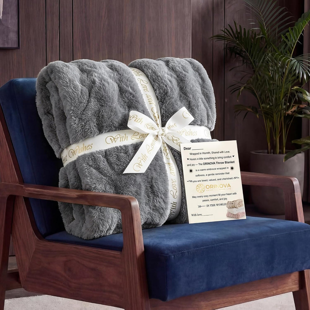 Gray Blanket Twin Size 60x80 Soft Fluffy Faux Fur Bed Cover Fuzzy Plush Bubbl...