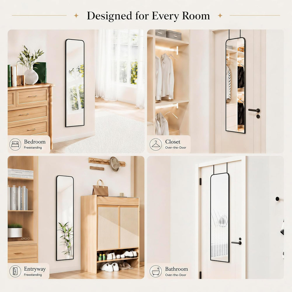 SCWF-GZ 47x14“ Full Length Mirror Over the Door Hang or Wall Mounted Black