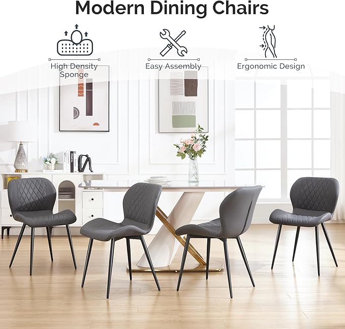 Dining Chairs Set of 6, Comfy Modern Dining Chairs with Thick Cushions, Uphol...