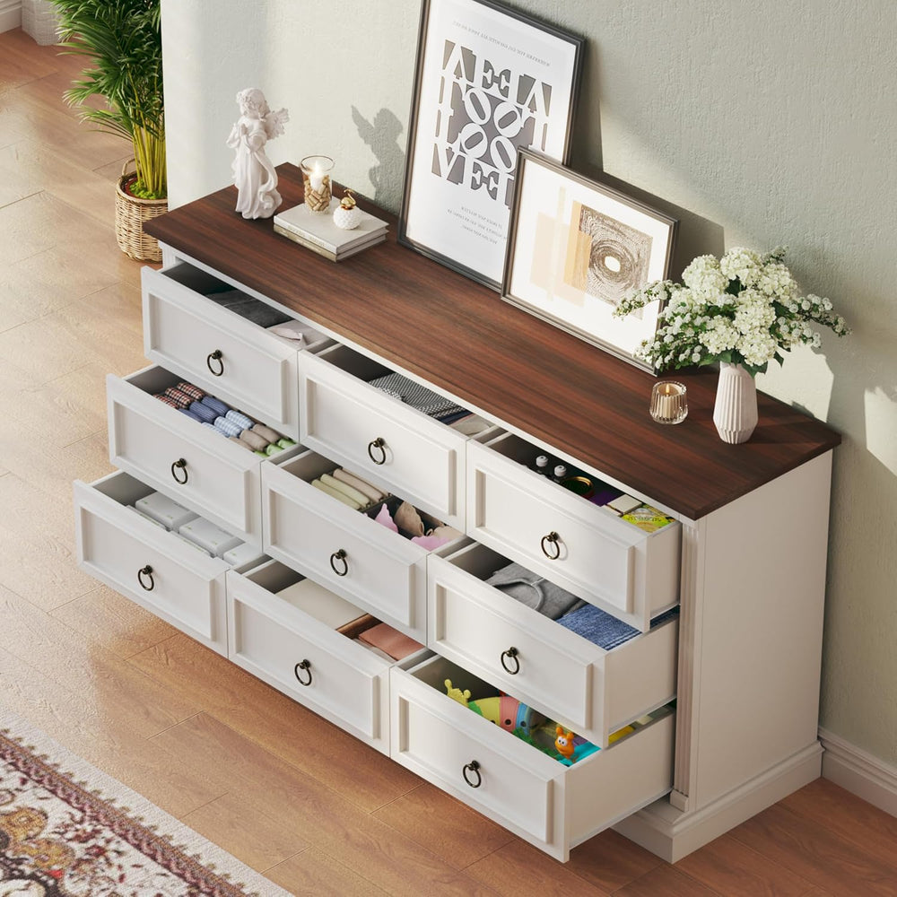 HUAHUU Farmhouse 9 Drawer Dresser for Bedroom, 60" Wide Chest of Drawers...