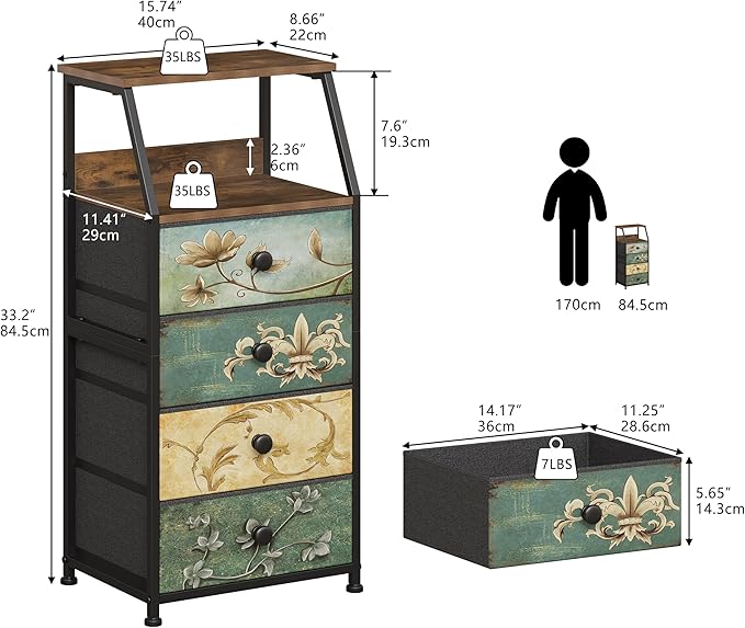 Tohomeor Dresser with Fabric Drawers Nightstand with 2 Tier Shelf Storage Tow...