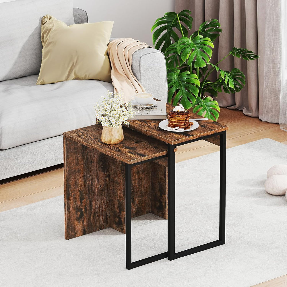 GOFLAME Nesting Coffee Table Set of 2, Wood Nesting Side Tables with Sturdy M...