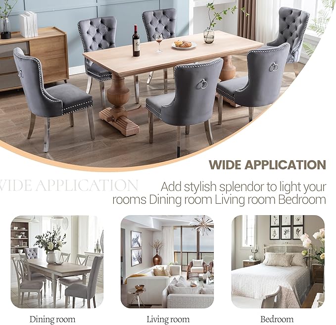 KCC Velvet Dining Chairs Set of 4, Upholstered High-end Tufted Dining Chair w...