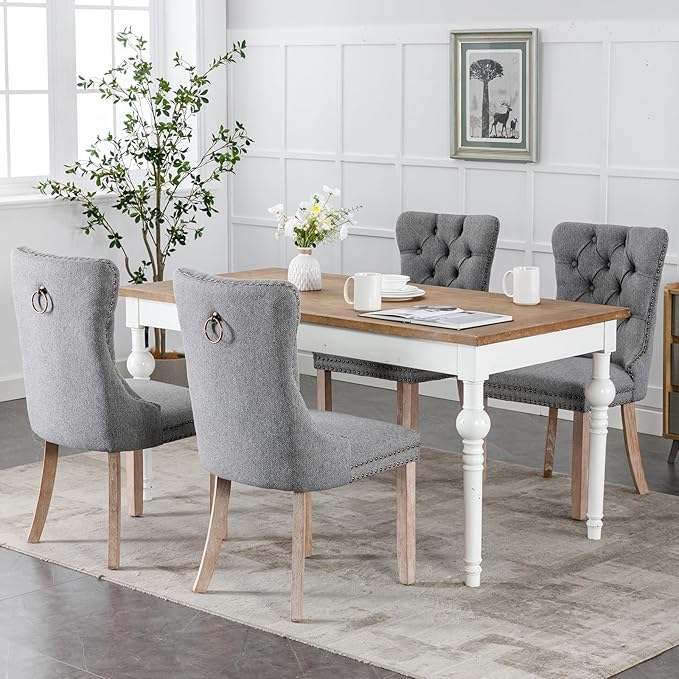 Modern Dining Chairs Set of 2, Tufted Upholstered Dining Chairs with Solid Wo...
