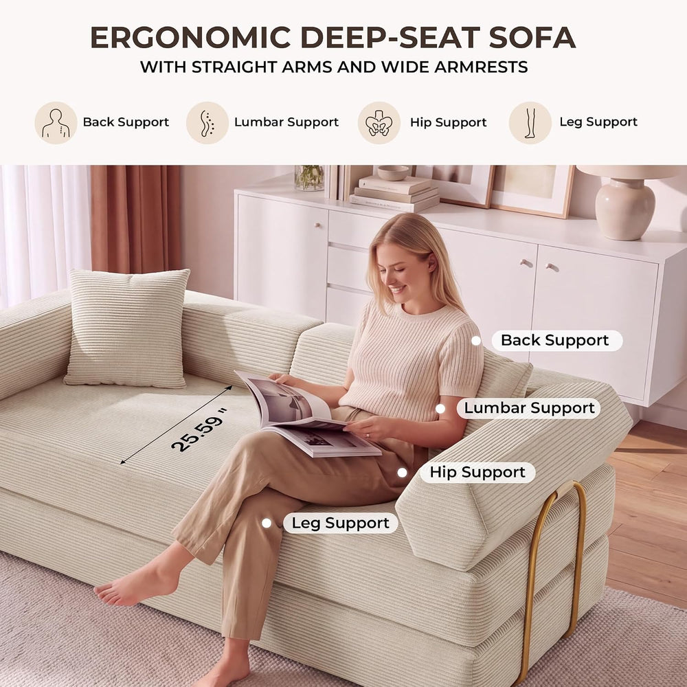 79" Convertible Futon Sofa Bed, Boneless Couch for Living Room | White
