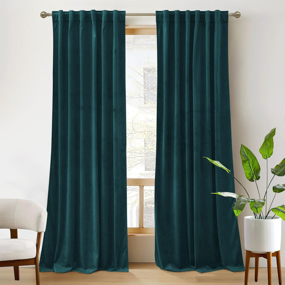 RYB HOME Teal Velvet Blackout Curtains 84 inches for Bedroom Living Room