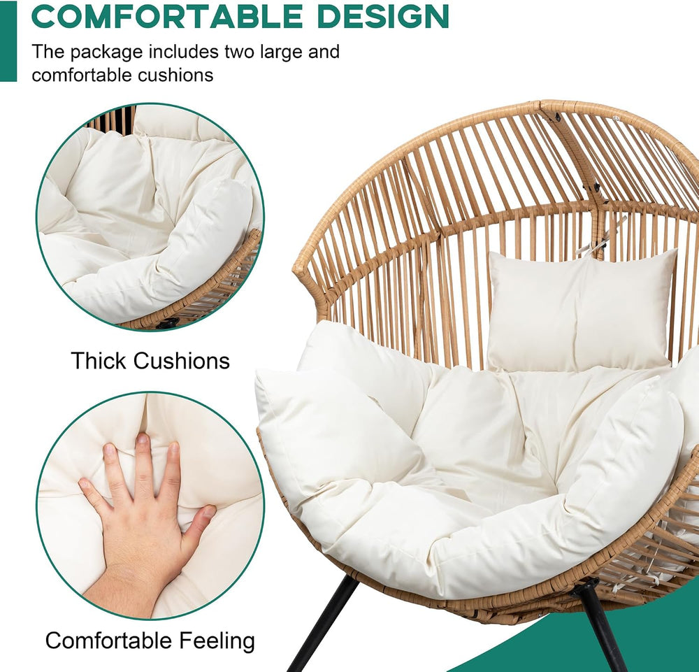 Outdoor Wicker Egg Chair with Pillow and Cushion Oversized Lounge Chairs