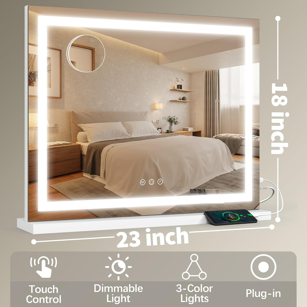 FENNIO 23" x 18" Vanity Mirror with Lights๏ผLED Makeup Mirror๏ผHollyw...