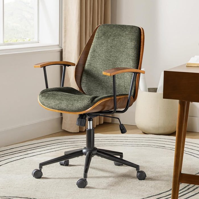 HULALA HOME Solid Wood Office Chair with Tilt Function & Metal Base, Green