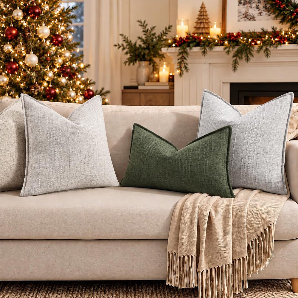 decorUhome Christmas Olive Green Linen Throw Pillow Covers 20x20 Set of 2