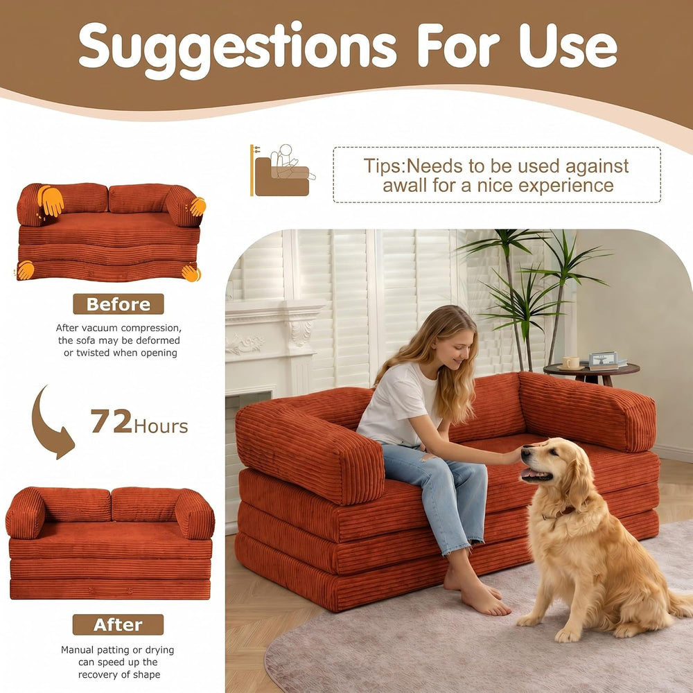 Convertible Sofa Bed Queen,5-in-1 Boneless Couch with Removable Armrests &...