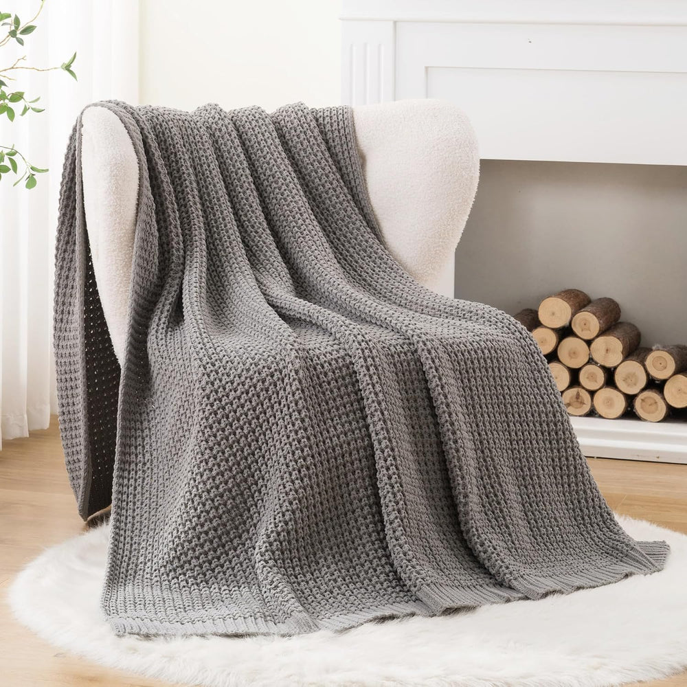 Grey Throw Blanket for Couch, Soft Knitted Chenille Throw Blanket 50"x60...